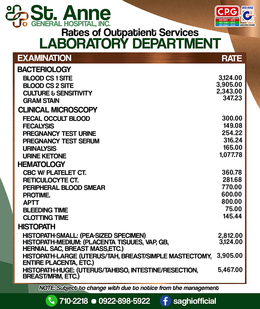 Rates of Outpatient Services laboratory